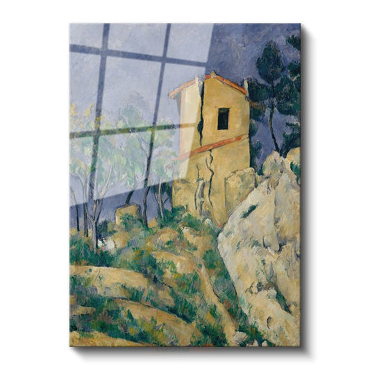 Paul Cézanne - Sarı Ev ve Kayalıklar Cam Tablo