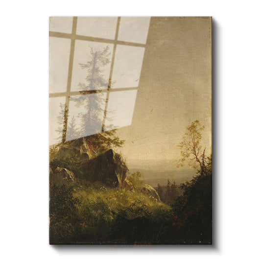 Albert Bierstadt - Ormanlık Tepe Manzarası Cam Tablo