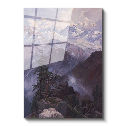 Albert Bierstadt - Karlı Dağ Manzarası Cam Tablo