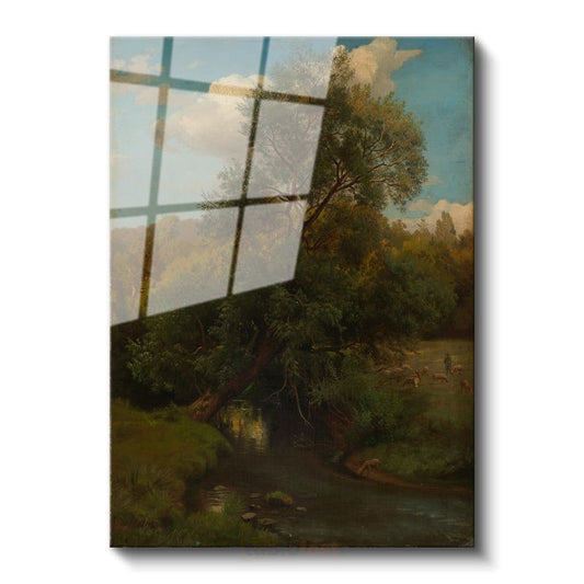 George Inness - Nehir Kenarında Ağaçlar Cam Tablo