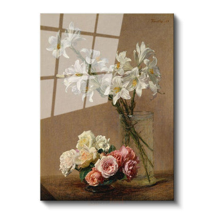 Henri Fantin-Latour - Zambak ve Güller Cam Tablo