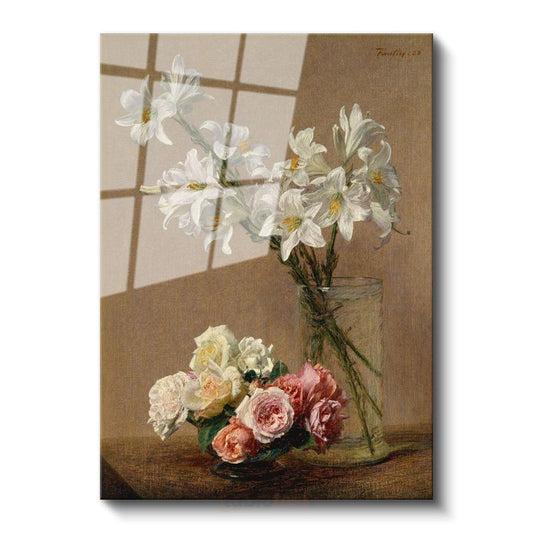 Henri Fantin-Latour - Zambak ve Güller Cam Tablo