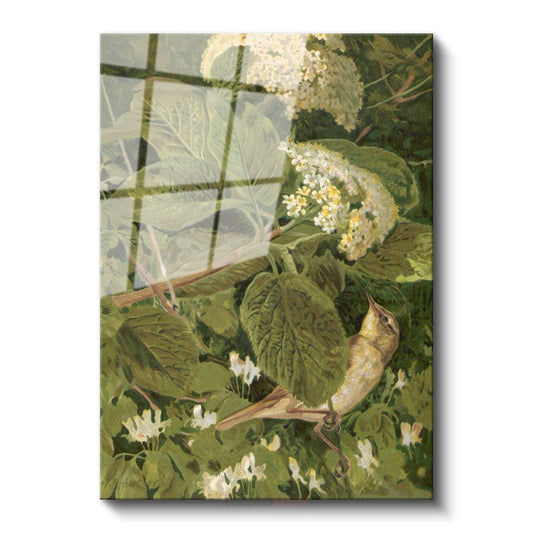 Archibald Thorburn - Çiçekler Arasındaki Kuş Cam Tablo