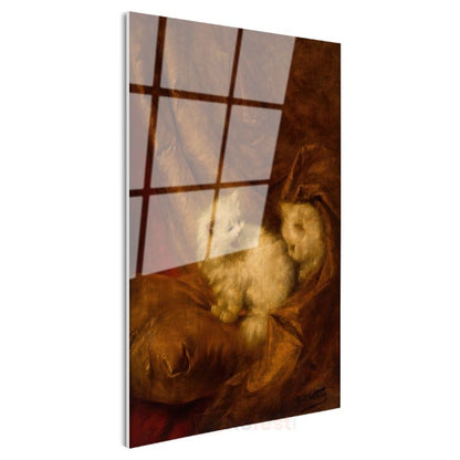 Carl Kahler - Kahverengi Kumaştaki Kediler Cam Tablo