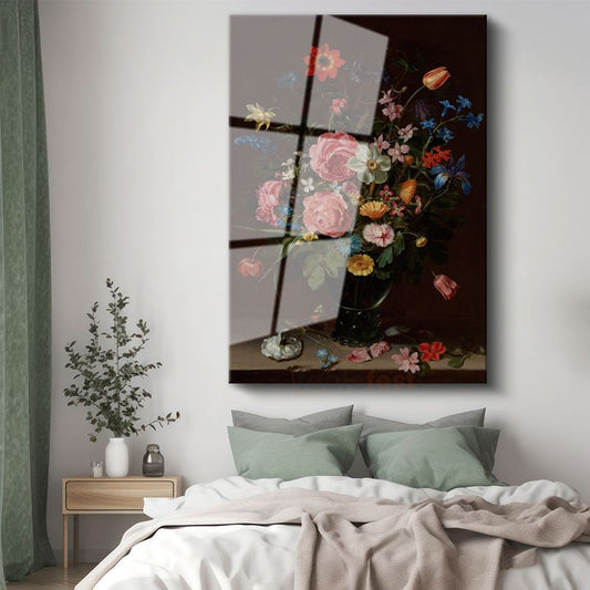 Jan Davidsz de Heem - Çiçek Buketi Cam Tablo