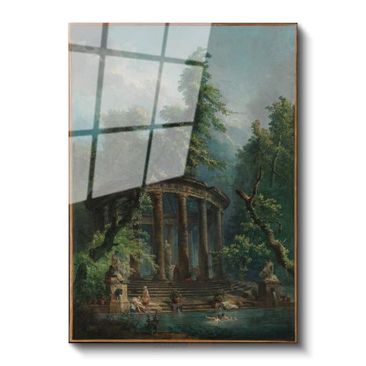 Hubert Robert - Tivoli'deki Sibyl Tapınağı Cam Tablo