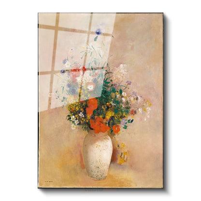 Odilon Redon - Vazoda Çiçekler Cam Tablo