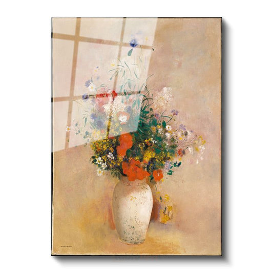 Odilon Redon - Vazoda Çiçekler Cam Tablo