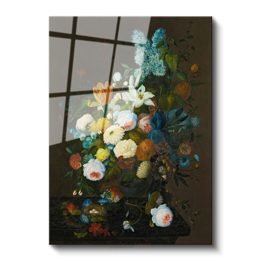 Jan Davidsz de Heem - Bahar Çiçekleri Natürmortu Cam Tablo