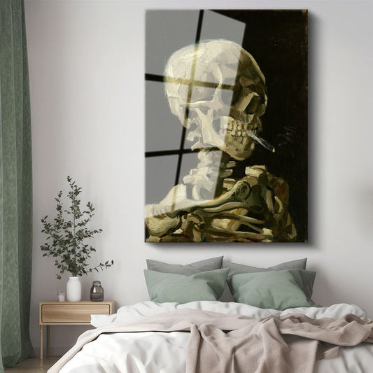 Vincent van Gogh - Sigara İçen Kafatası Cam Tablo