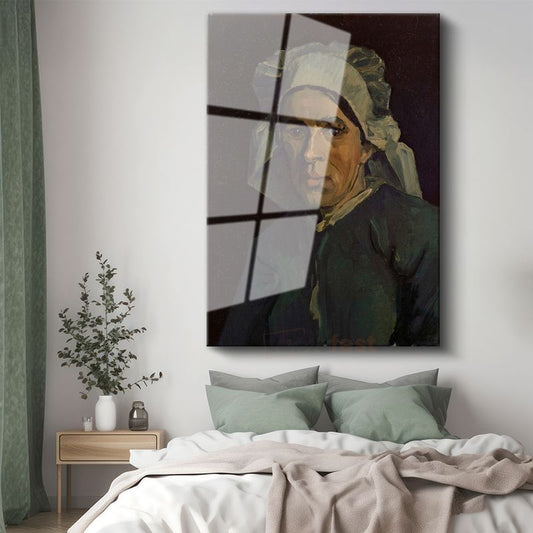 Vincent van Gogh - Beyaz Başlıklı Kadın Portresi Cam Tablo