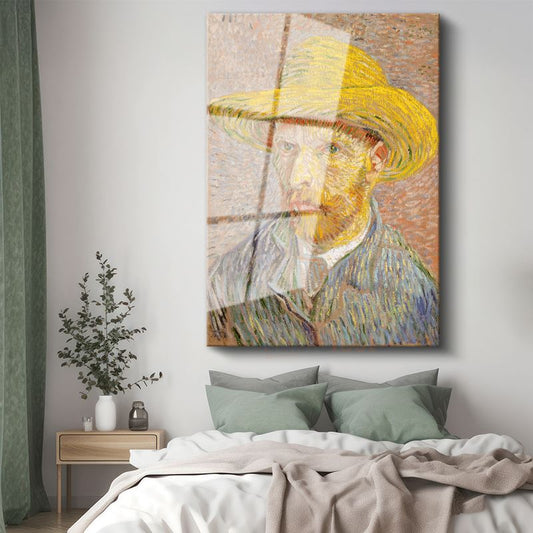 Vincent van Gogh - Sarı Hasır Şapkalı Otoportre Cam Tablo