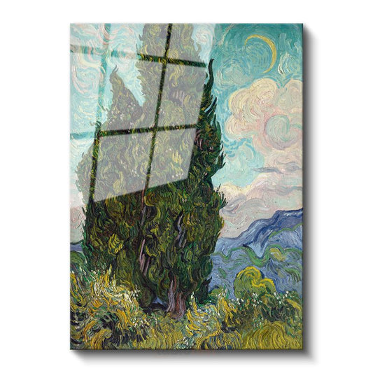 Vincent van Gogh - Selvi Ağaçları Cam Tablo