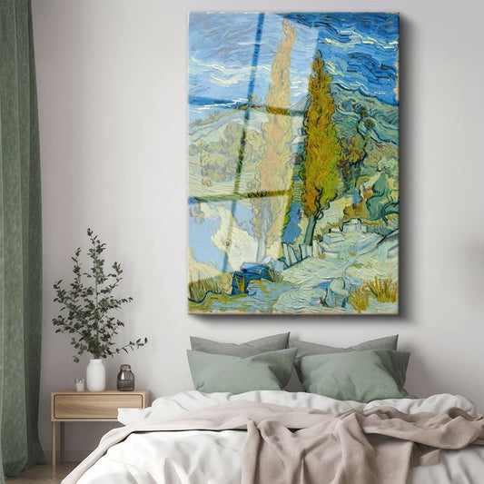 Vincent van Gogh - İki Selvi Ağacı Cam Tablo