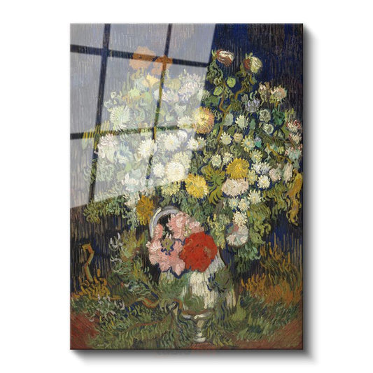 Vincent van Gogh - Vazoda Krizantemler ve Diğer Çiçekler Cam Tablo
