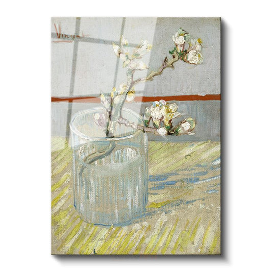 Vincent van Gogh - Bardakta Badem Çiçeği Dalı Cam Tablo