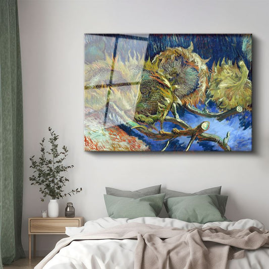 Vincent van Gogh - Dört Solmuş Ayçiçeği Cam Tablo