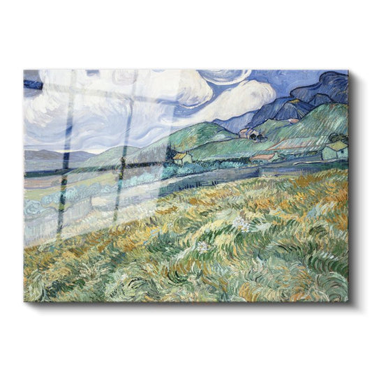 Vincent van Gogh - Buğday Tarlası ve Dağlar Cam Tablo