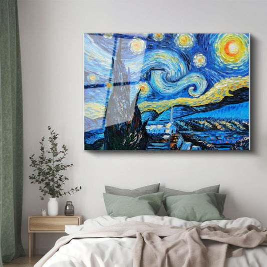 Vincent van Gogh - Yıldızlı Gece Cam Tablo