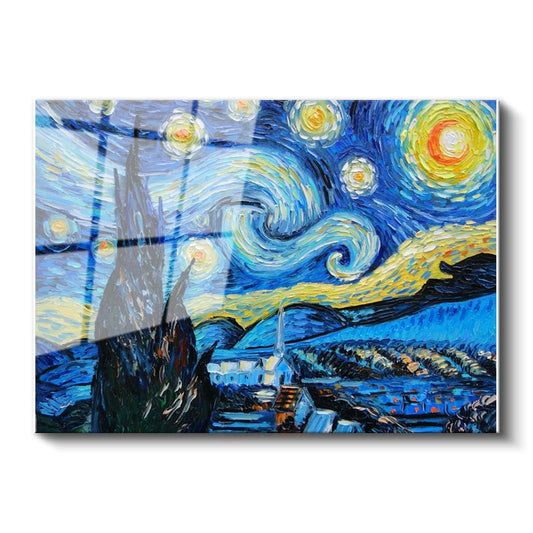 Vincent van Gogh - Yıldızlı Gece Cam Tablo