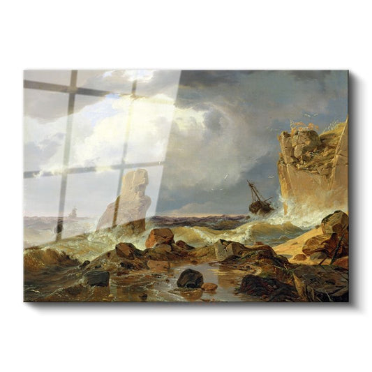 Andreas Achenbach - Fırtınalı Deniz Cam Tablo