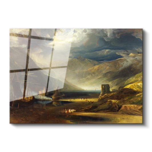 J.M.W. Turner - Dağlık Kıyı Manzarası Cam Tablo