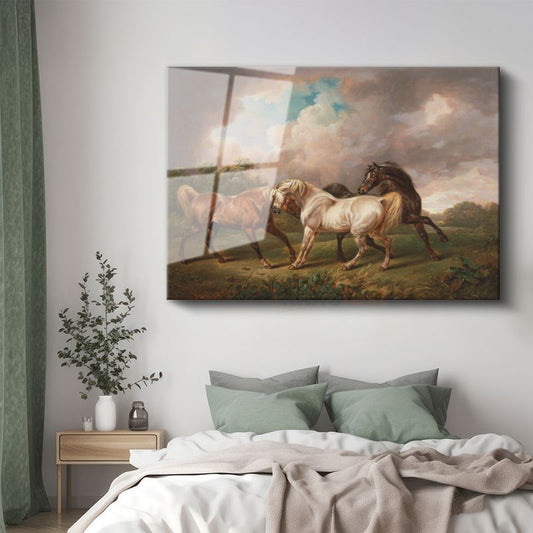 George Stubbs - Çayırda Atlar Cam Tablo