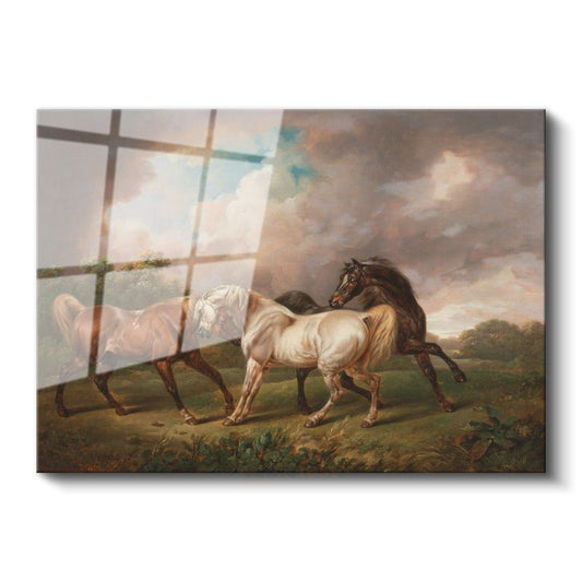 George Stubbs - Çayırda Atlar Cam Tablo