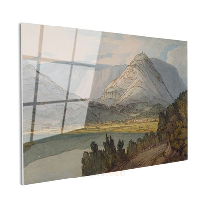 J.M.W. Turner - Dağlık Göl Manzarası Cam Tablo