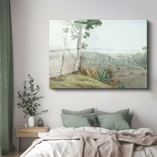 Claude Lorrain - İtalyan Kırsal Manzarası Cam Tablo