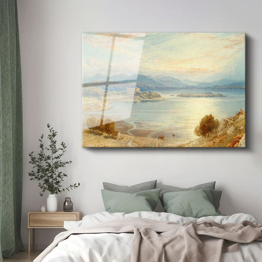 J.M.W. Turner - Göl Manzarası ve Kale Cam Tablo