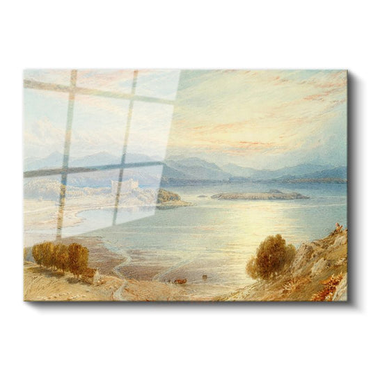 J.M.W. Turner - Göl Manzarası ve Kale Cam Tablo