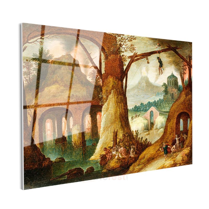 Jan Brueghel - Fantastik Manzara ve Harabe Cam Tablo