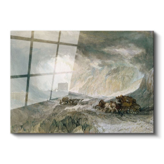 J.M.W. Turner - Kar Fırtınasında Posta Arabası Cam Tablo