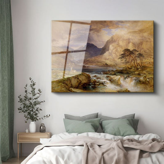J.M.W. Turner - Dağlık Bölgede Geyik Cam Tablo