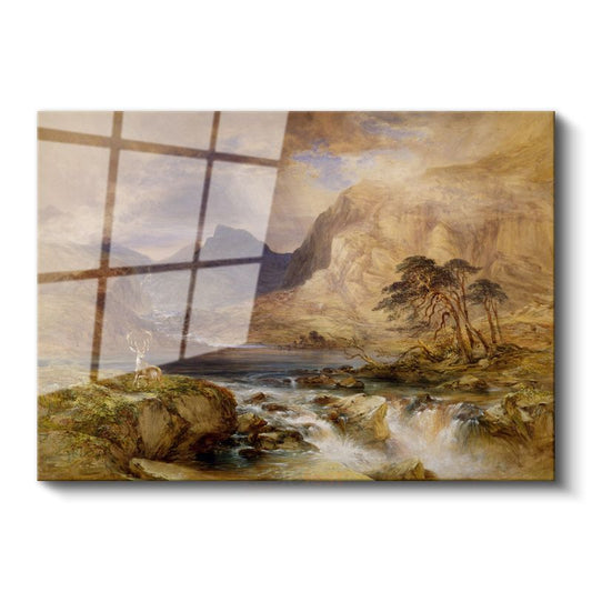 J.M.W. Turner - Dağlık Bölgede Geyik Cam Tablo