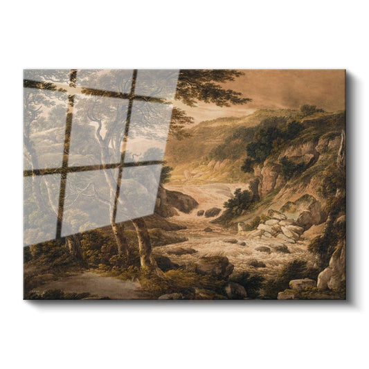 John Constable - Dağlık Nehir Manzarası Cam Tablo