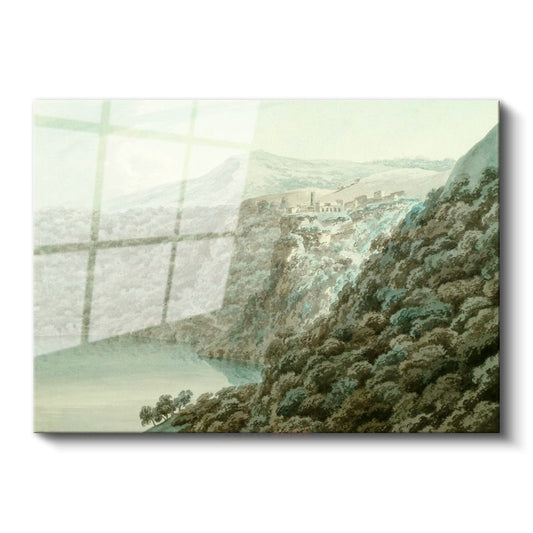 John Robert Cozens - Dağ Gölü Manzarası Cam Tablo