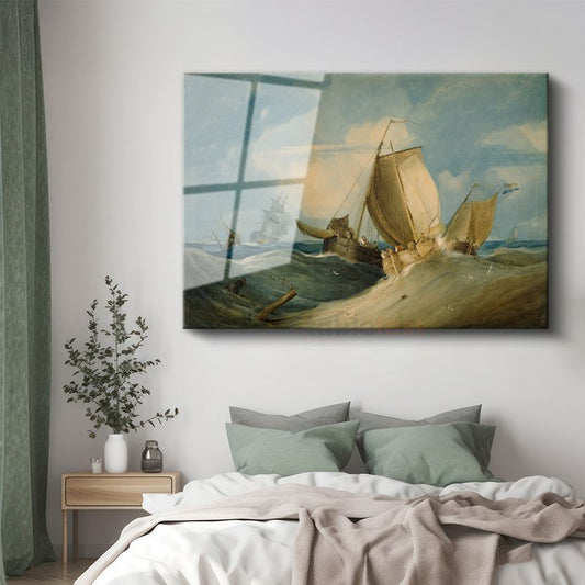 J.M.W. Turner - Fırtınalı Denizde Yelkenliler Cam Tablo