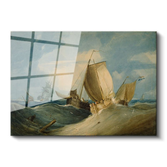J.M.W. Turner - Fırtınalı Denizde Yelkenliler Cam Tablo