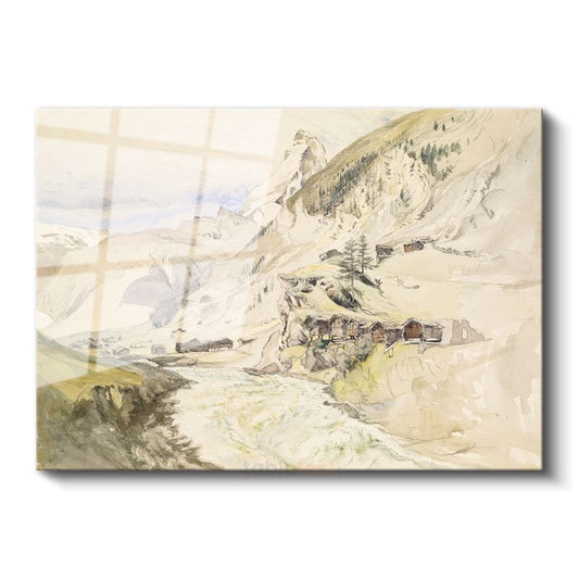 John Ruskin - Alp Dağları Manzarası Cam Tablo