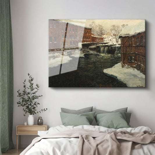 Frits Thaulow - Kış Manzarası Cam Tablo