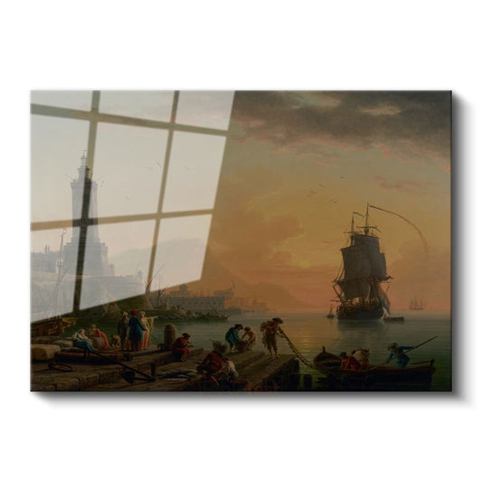 Claude-Joseph Vernet - Akdeniz Limanında Günbatımı Cam Tablo