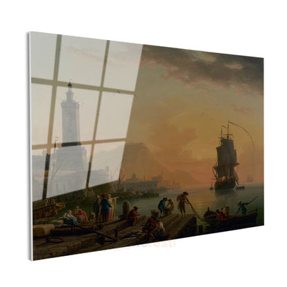 Claude-Joseph Vernet - Akdeniz Limanında Günbatımı Cam Tablo