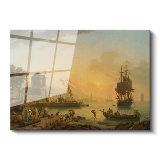 Claude-Joseph Vernet - Akdeniz Limanı Manzarası Cam Tablo