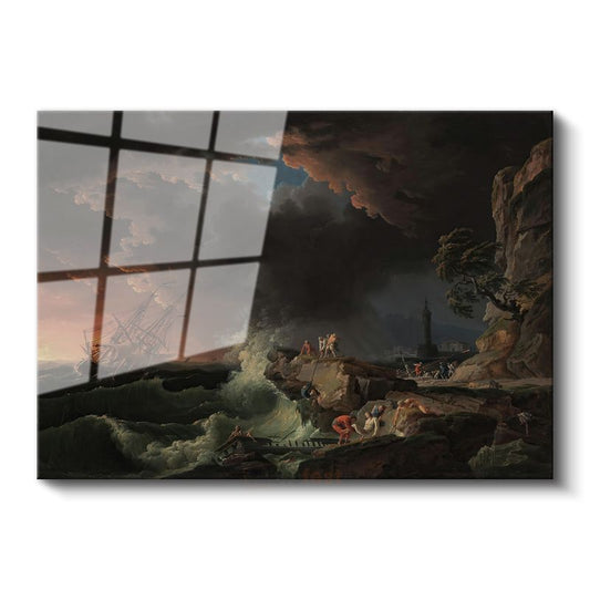 Claude-Joseph Vernet - Fırtınalı Denizde Gemi Kazası Cam Tablo