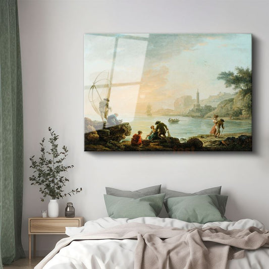 Claude-Joseph Vernet - Balıkçılar ve Deniz Feneri Cam Tablo