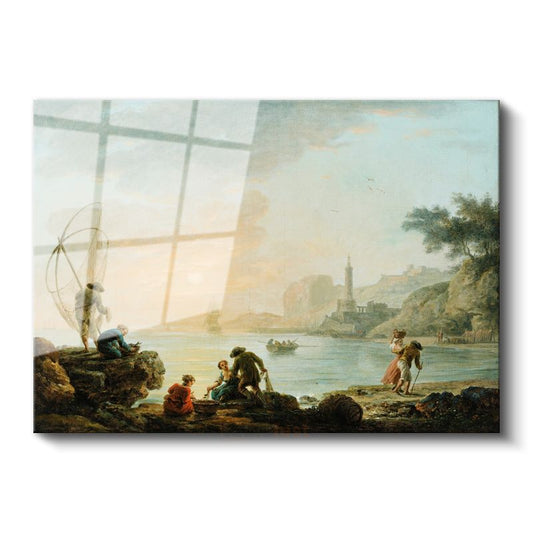 Claude-Joseph Vernet - Balıkçılar ve Deniz Feneri Cam Tablo