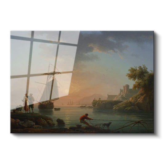 Claude-Joseph Vernet - Akdeniz Kıyısında Balıkçılar Cam Tablo