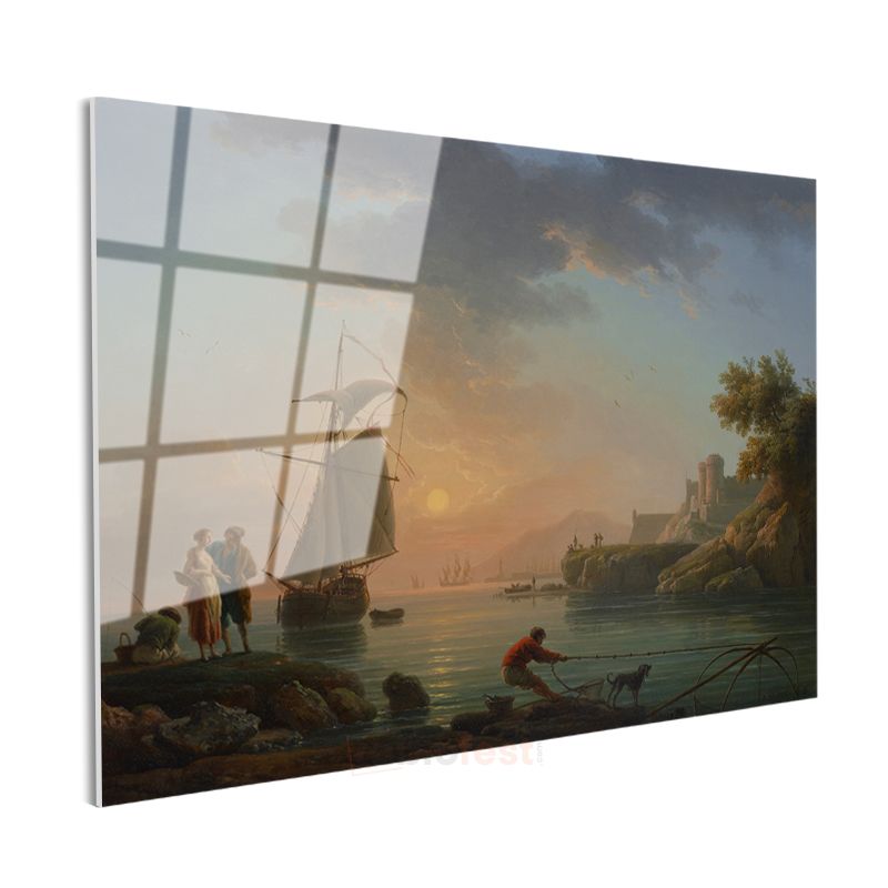 Claude-Joseph Vernet - Akdeniz Kıyısında Balıkçılar Cam Tablo